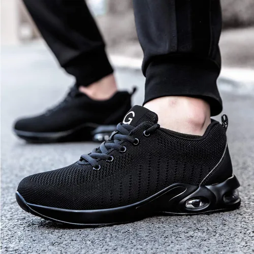 Vista 5 de Gosuban Zapatos de punta de acero para mujeres y hombres, ligeros, con amortiguación de aire, zapatos de trabajo de seguridad para mujeres