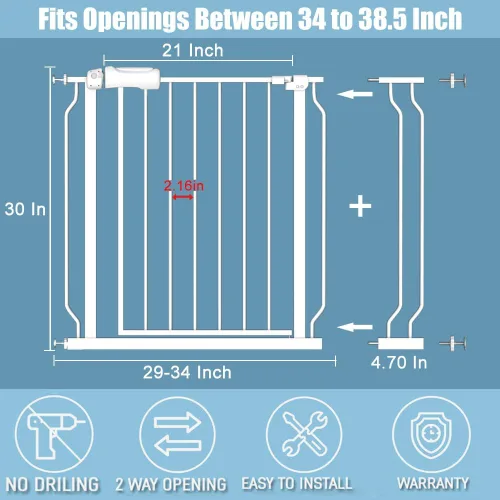 Vista 4 de Puerta extra ancha para bebé, 4.72 pulgadas, extensiones de paseo a través de la puerta del bebé, montaje a presión, cierre automático, puertas