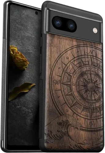 Vista 8 de Carveit Funda de madera para Pixel 8a - Madera natural y negro suave TPU a prueba de golpes - Funda de madera única compatible con Google Pixel 8a