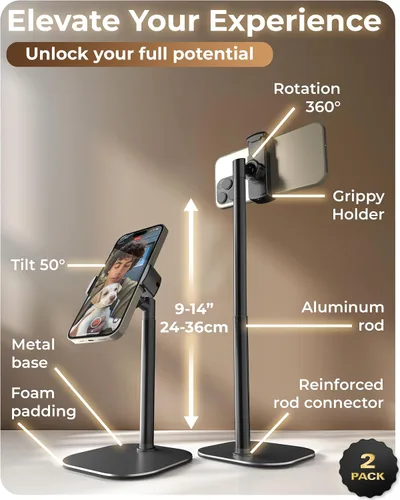 Vista 6 de COOPER ChatStand Sturdy Cell Phone Holder, iPhone Stand for Desk, Recording Todo negro