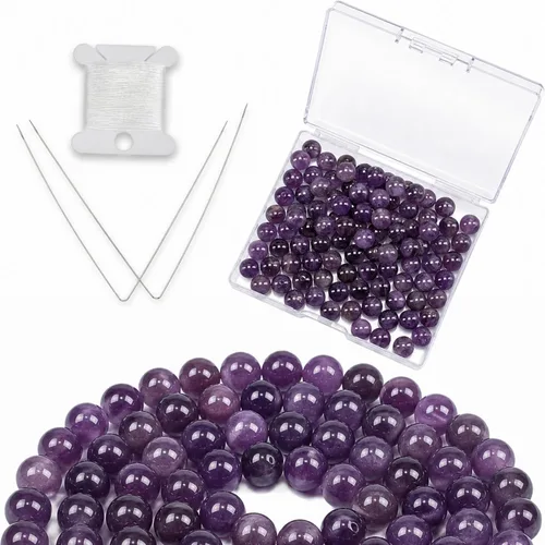 Vista 11 de Cherry Tree Collection 100 cuentas redondas de 6 mm de turquesa africana para hacer joyas Incluye caja de almacenamiento, cordón elástico
