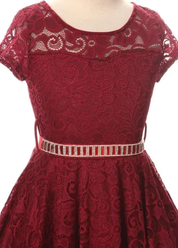 Vista 10 de Little Girl - Vestido de niña con manga de encaje y cinturón de piedras