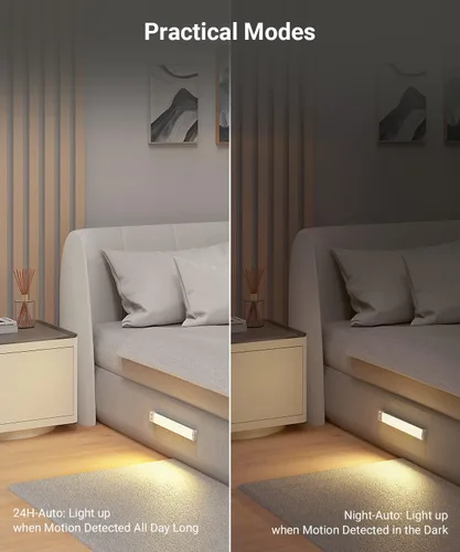Vista 7 de Lyridz 80 luces LED con sensor de movimiento para debajo del gabinete, inalámbricas, sensor PIR ajustable de 0-90° para cocina, luces de armario