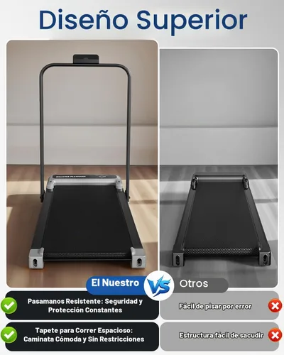 Vista 6 de Caminadora con barra de mango e inclinación ajustable, cintas de correr portátiles compactas para oficina en casa, 2.5 HP silenciosas