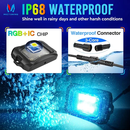 Vista 4 de MICTUNING C2+ RGB+IC Luces de Roca con Colores Cambiantes, Impermeables IP68, 2 piezas de Luces de Neón para Rocas (No Incluye Controlador)