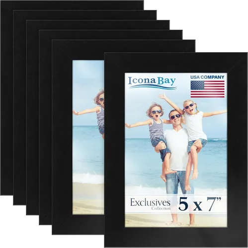 Vista 10 de Icona Bay Marcos de fotos 4" x 6" (negro, 6 unidades), marcos de fotos de madera compuesta resistente 4 x 6, diseño elegante, para mesa o montaje
