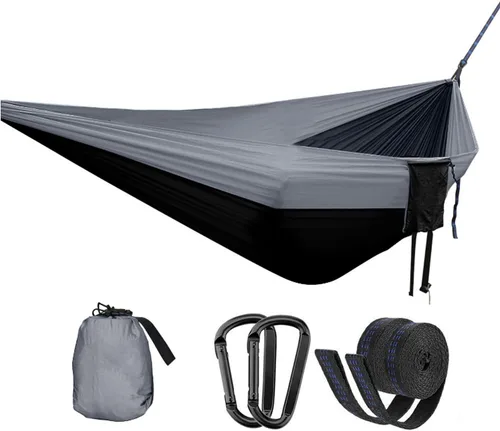 Vista 51 de Hamaca doble ajustable de capacidad de 550 libras con soporte de acero resistente de 10 pies, incluye funda de transporte portátil, fácil de Azul