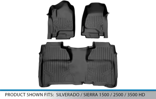Vista 5 de SMARTLINER Juego de tapetes de piso de ajuste personalizado de 2 filas compatibles con Chevrolet Silverado 1500 2014-2018 Cocoa