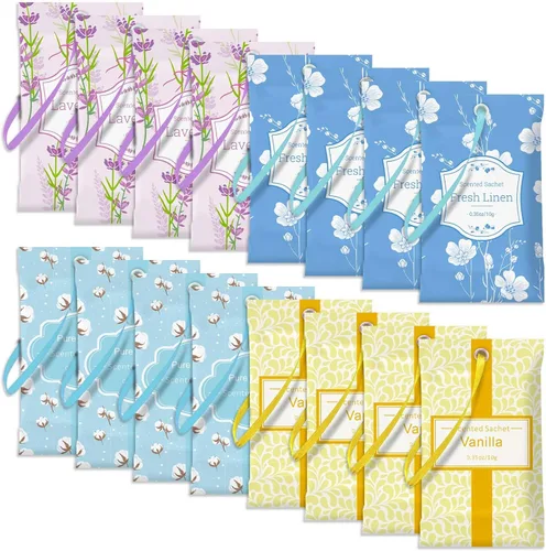 Vista 11 de SCENTORINI Sobres perfumados para cajones y armarios, aroma de algodón puro, paquete de 14 bolsitas de larga duración, ambientador de armario