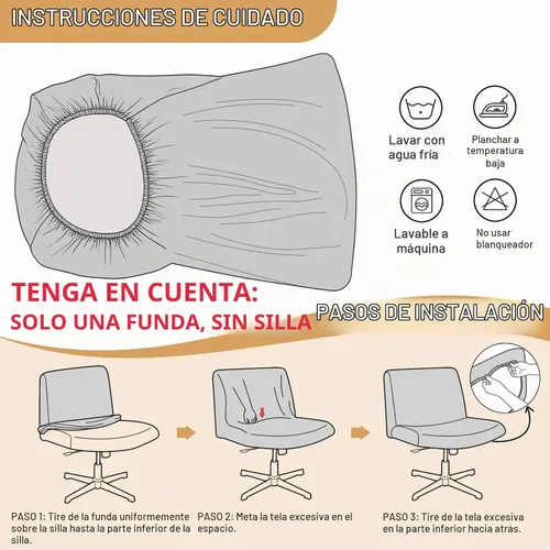 Vista 4 de NICEEC Funda para silla cruzada sin brazos, para oficina, dormitorio, escritorio, tocador, computadora, respaldo medio, asiento ancho sin protector