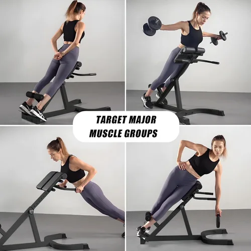 Vista 7 de Extensor de respaldo de silla romana, banco de hiperextensión ajustable doble ángulo y altura para gimnasio en casa, máquina de ejercicio de espalda