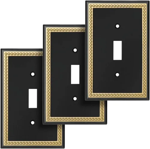 Vista 18 de Placa decorativa de pared con marco perlado para placa de interruptor (palanca doble, negro y dorado oscuro)