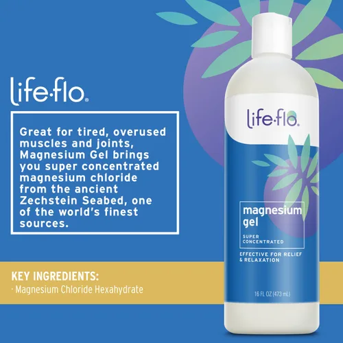 Vista 2 de Life-flo Gel de magnesio, cloruro de magnesio puro del fondo marino de Zechstein antiguo, alivio calmante y relajación para músculos