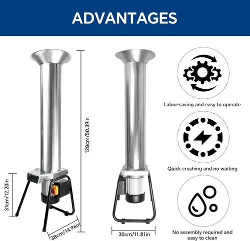 Vista 2 de SQUEEZE master Amoladora eléctrica - Trituradora de frutas de acero inoxidable-1100W-3400R/min-Trituradora de manzana para prensado de vino y sidra