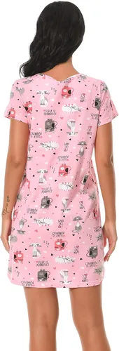 Vista 5 de Paquete de 3 camisones para mujer, de algodón suave, manga corta, camisas de noche con estampado para dormir