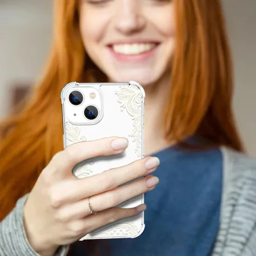 Vista 8 de Funda de cristal para iPhone 11 Pro (2019) de 5.8 pulgadas, bonita funda protectora transparente, diseño floral de encaje blanco [no amarillento]