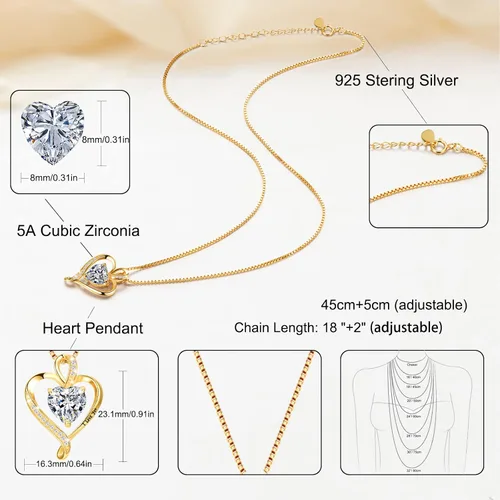 Vista 4 de LAVUMO Heart Necklaces for Women 925 Sterling Silver Pendant Jewelry Necklace Silver Rose Gold Love Birthstone Necklace for Her Girlfriend Wife