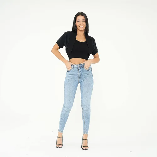 Vista 4 de Loxdonz Cárdigan corto de algodón de manga corta para mujer con parte delantera abierta estilo bolero
