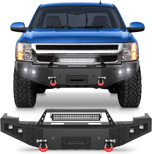 Vista 11 de Silverado Parachoques trasero para Chevy Silverado/GMC Sierra 1500 2007-2013 Negro texturizado con anillos en D, luces LED, orificios