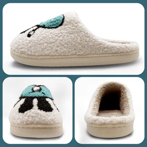 Vista 2 de Las bonitas pantuflas de conejito malo perfectas para mujeres y hombres bordado de dibujos animados pantuflas cálidas de invierno con patrón de amor