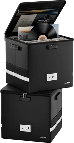 Vista 16 de DocSafe Fireproof Vinyl Record Storage Box with Lock, Beige, 13"x13"x13