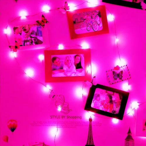 Vista 6 de Mini luces de hadas rosas, funcionan con pilas, 20 luces LED con cable plateado de 7 pies, luces de hadas para decoración de Navidad, Halloween