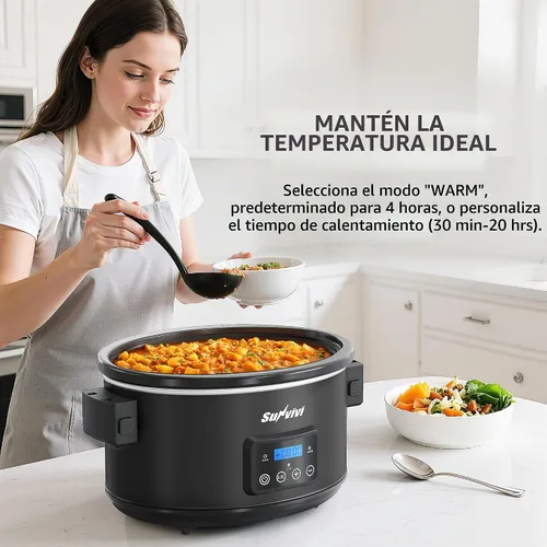Vista 6 de Sunvivi Olla de cocción lenta programable de 8.5 cuartos de galón: calentador de alimentos multicocina con tapa de bloqueo y temporizador digital