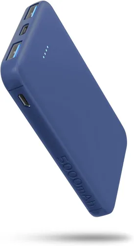 Vista 4 de Cargador portátil, mini batería externa de 5000 mAh, salida de 3 puertos (entrada y salida USB-C), carga rápida, batería externa compatible con Rojo