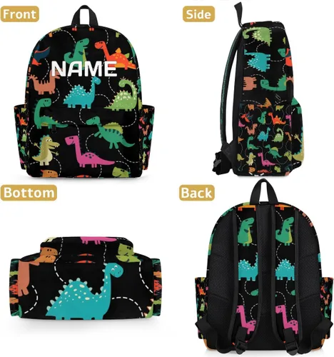 Vista 6 de OMFUNS Mochila personalizada de animales lindos para niños y niñas, mochila personalizada para niños y niñas, mochila escolar de viaje, Dinosaurio