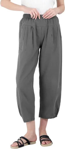 Vista 2 de yoeasy Pantalones capri de lino para mujer, holgados, cómodos, con cintura elástica, con bolsillos