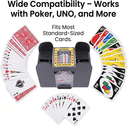Vista 3 de MAVIS LAVEN Barajador de tarjetas eléctrico, barajador automático de tarjetas con USB y funciona con batería, para juegos de blackjack de póquer