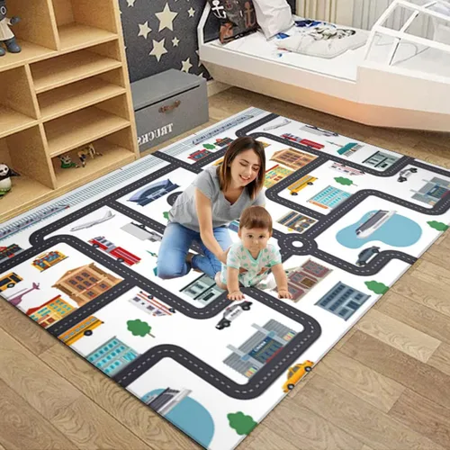 Vista 12 de Alfombra de juego para niños, alfombra de juego para sala de juegos infantil, alfombra de juegos para la vida urbana, ideal para jugar con autos