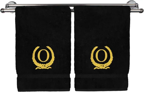 Vista 57 de Toalla de mano con monograma, regalo personalizado, 16 x 30 pulgadas, letra blanca bordada con diseño de corona en toalla negra, extra absorbente