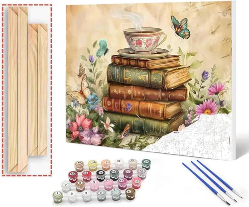 Vista 18 de Aihonmin Estantería 6 Pack Pintar por Números para Adultos Libros Pintura DIY sobre Lienzo con Pinceles Pigmento Manualidades DIY Pintura Acrílica
