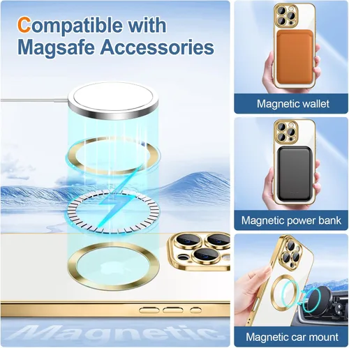 Vista 85 de Hython para iPhone 15 Plus Funda con chispas brillantes, Fundas transparentes magnéticas con protector de lente de cámara [Compatible con MagSafe]