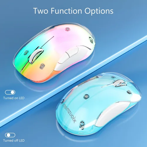 Vista 3 de memzuoix Mouse inalámbrico de 2.4G con cubierta personalizable y LED de 9 colores, ergonómico recargable, 1400 DPI, 5 botones, receptor USB para Azul