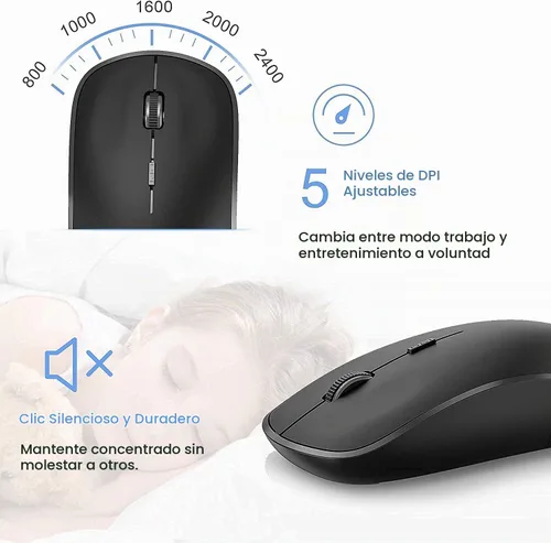 Vista 4 de JOYACCESS Teclado y ratón inalámbricos, teclado y mouse inalámbricos ergonómicos y delgados de 2.4G diseñados para Windows, PC, portátil, tableta