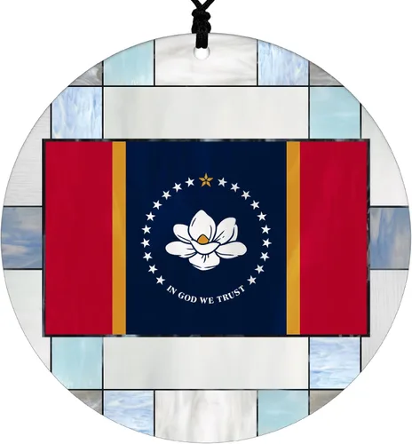 Vista 11 de Adorno navideño de Alabama – Efecto de diseño de vitrales de imitación con bandera estatal – Decoración de disco acrílico colgante 2026 para árbol