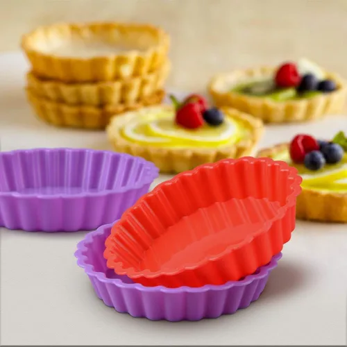 Vista 5 de FUNBAKY Molde de silicona para quiche, mini molde antiadherente redondo de silicona para tartas y tartas, 10 paquetes