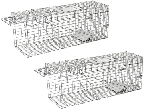 Vista 2 de H&B - Paquete de 2 trampas plegables para gatos vivos, 32 x 10 x 12 pulgadas, para gatos callejeros, mapaches, ardillas, zorrillos, topos, marmotas
