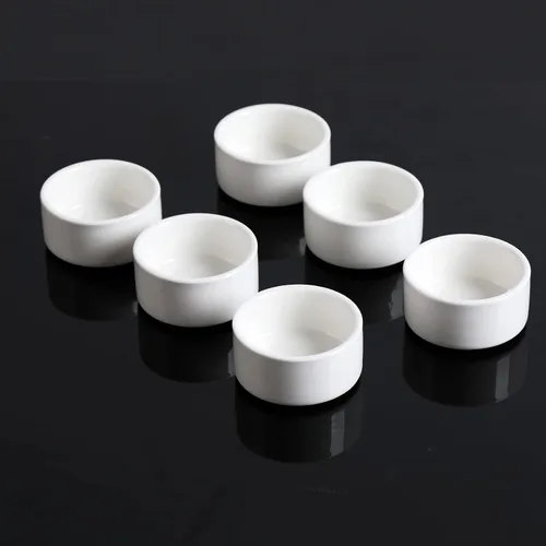 Vista 6 de Juego de 6 mini ramequines de porcelana de 1 oz, plato pequeño para soufflé de cerámica, exactamente diseñado para salsa, salsa de tomate, salsa