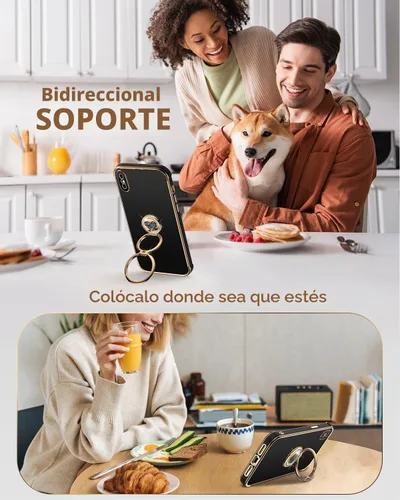 Vista 5 de XYZ para Funda de iPhone Xs Max con Soporte, Funda de Teléfono con Doble Soporte de Anillo, Funda de Amor-Corazón Linda de Lujo con Brillantina