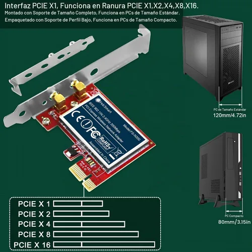 Vista 6 de Adaptador de red inalámbrico N 2.4GHz 300Mbps PCIE para Windows 11, 10, 8.1, 8, 7, XP (32/64bit), Windows Server y Linux PCs, tarjeta WiFi PCIE