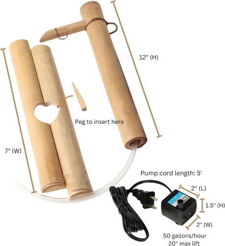 Vista 7 de Kit de fuente de bambú ajustable de 12 pulgadas con bomba, función clásica de agua Zen para cuencos, lavabos, jardines acuáticos y decoración