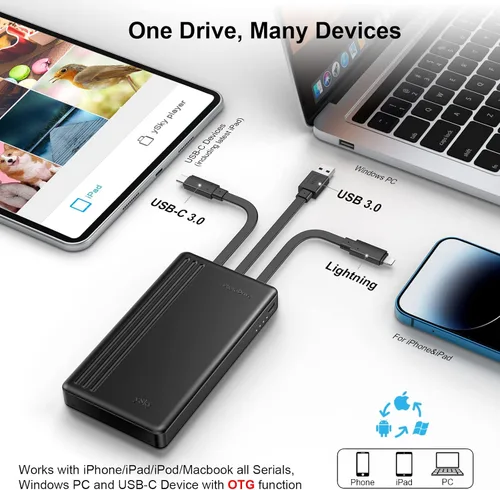 Vista 2 de ySky Disco duro externo portátil con certificación MFi de 1 TB para iPhone, iPad, MacBook, Windows, computadora, USB C, teléfonos Android