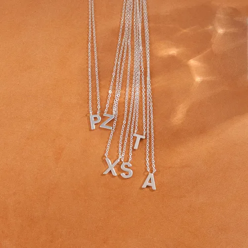 Vista 15 de Collares con iniciales para mujer, delicado collar de letra plateada con nombre personalizado con monograma, collar simple y lindo con inicial
