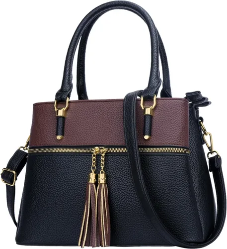 Vista 23 de KKXIU Bolsos tipo satchel para mujer con asa, bolsos de hombro y carteras con bolsillos y cremallera, bolsos cruzados de cuero
