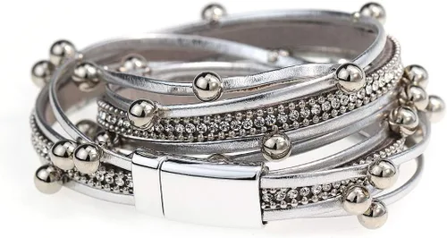 Vista 4 de SuYi - Pulsera de cuero trenzado de múltiples capas, con hebilla magnética