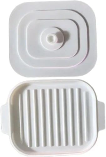 Vista 5 de Olla de tocino para microondas con tapa, bandeja de silicona resistente al calor para microondas con doble oreja, bandeja de horno para hornear