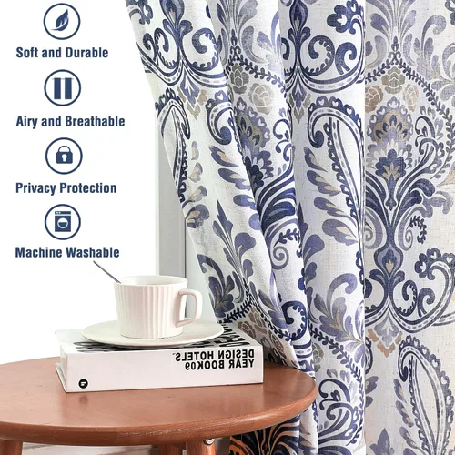 Vista 8 de H.VERSAILTEX - Cortinas florales para dormitorio de 63 pulgadas de largo, juego de 2 paneles, estilo de campo, cortinas semitransparentes para sala